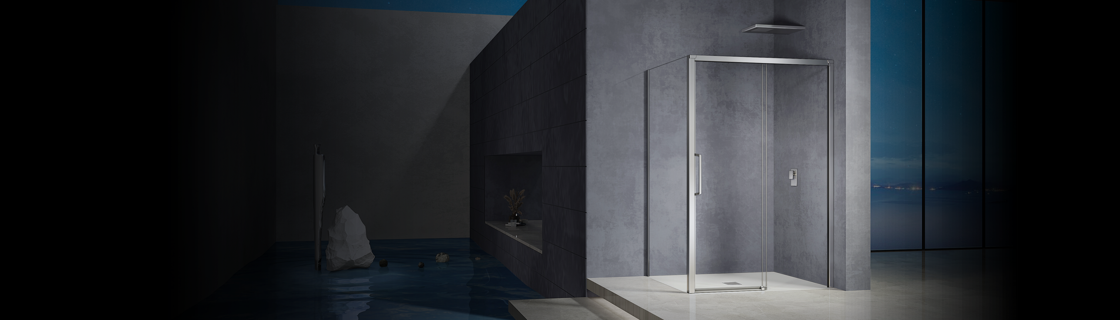 Cabine de douche en verre securit transparent avec porte coulissante et paroi latérale fixe