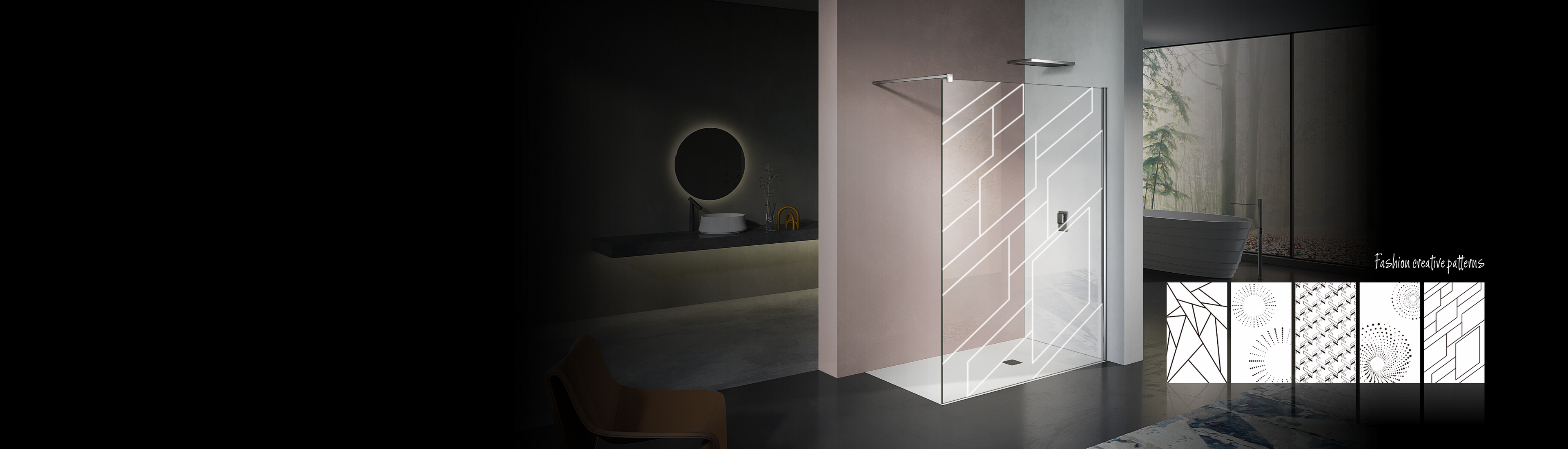 Paroi de douche walkin moderne en verre securit avec sérigraphie