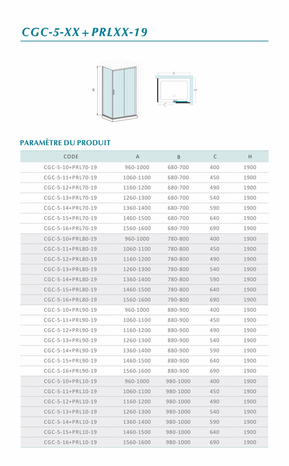 Fiche technique cabine de douche en verre securit 5mm transparent porte coulissante et paroi latérale installation réversible