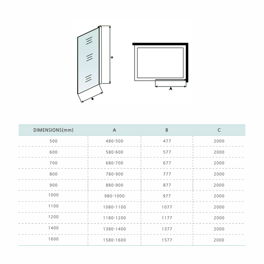 Fiche technique pour paroi de douche italienne avec barre de fixation extensible