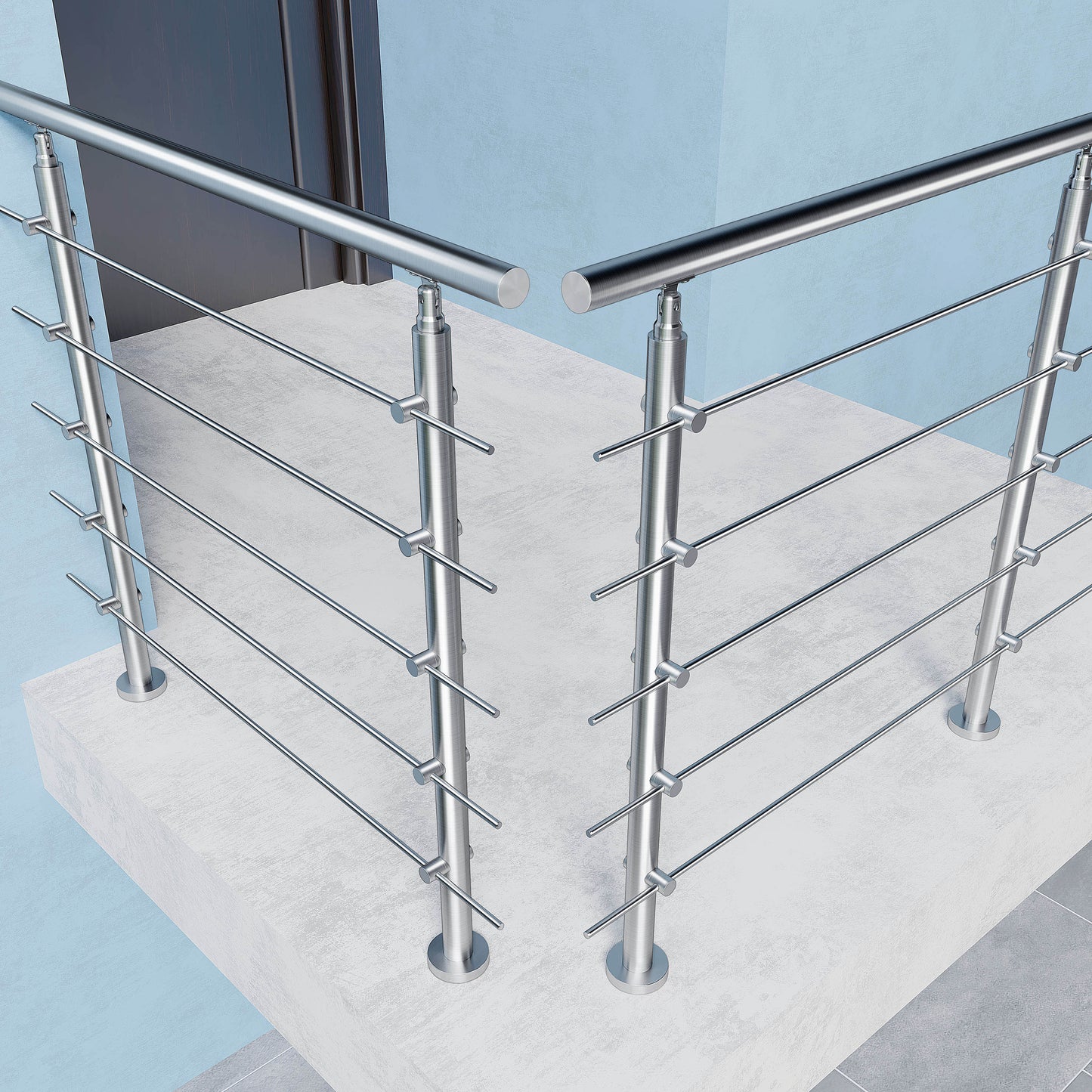 Kit Garde-corps en acier inoxydable Balustrade à 5 traverses largeur 80-200cm fixation à plat