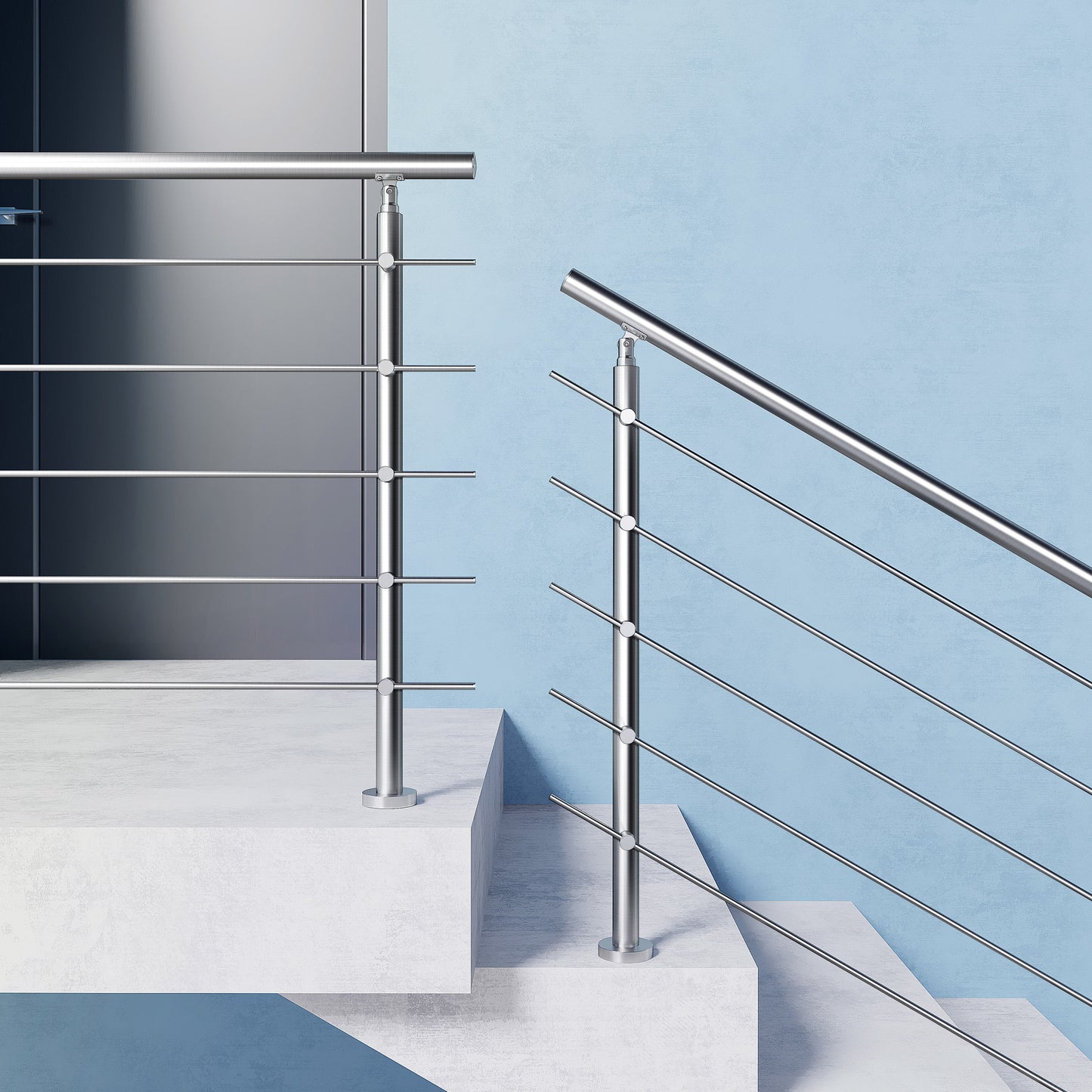 Kit Garde-corps en acier inoxydable Balustrade à 5 traverses largeur 80-200cm fixation à plat
