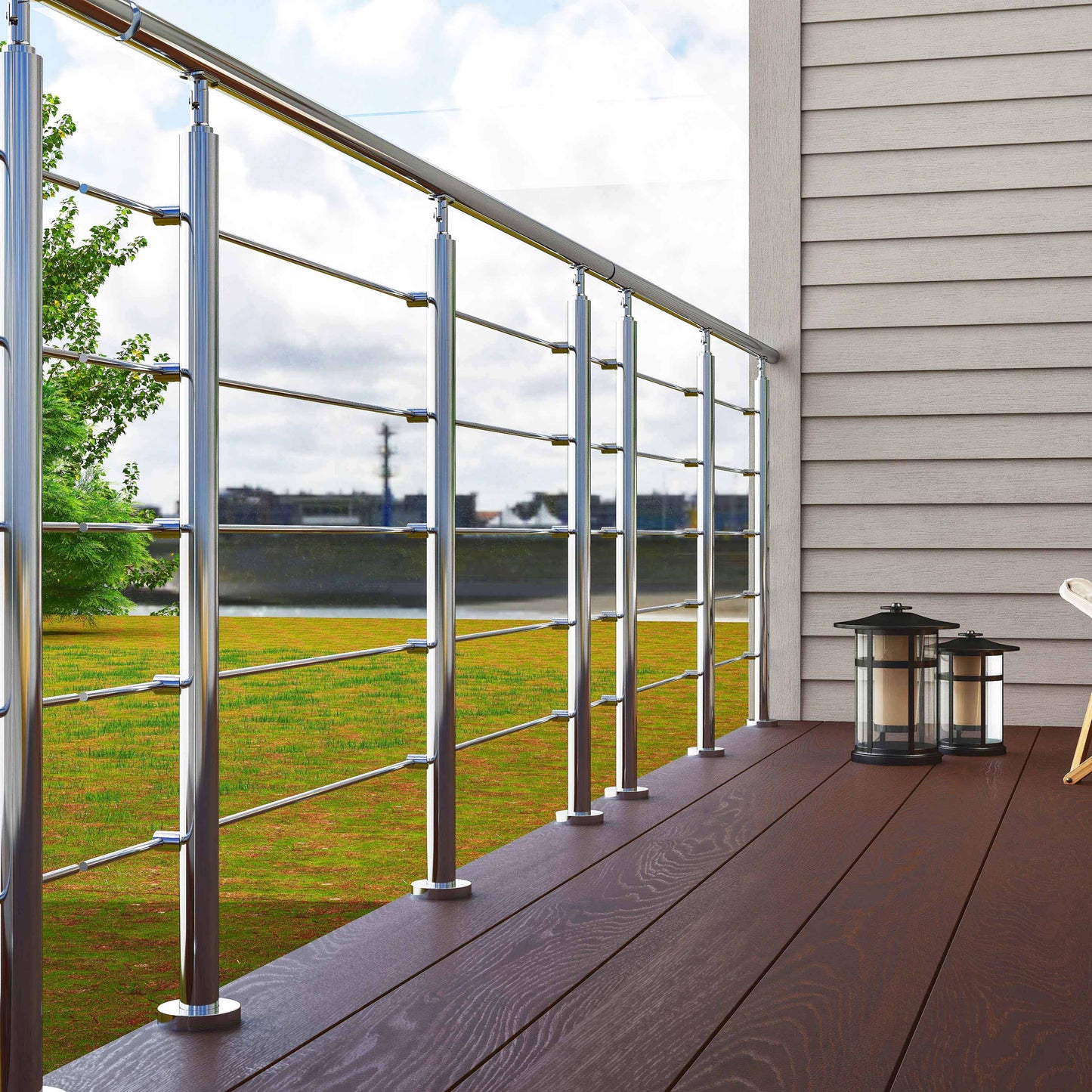 Garde-corps en inox 304 pour terrasse ou escalier à 5 barreaux Intérieur ou extérieur