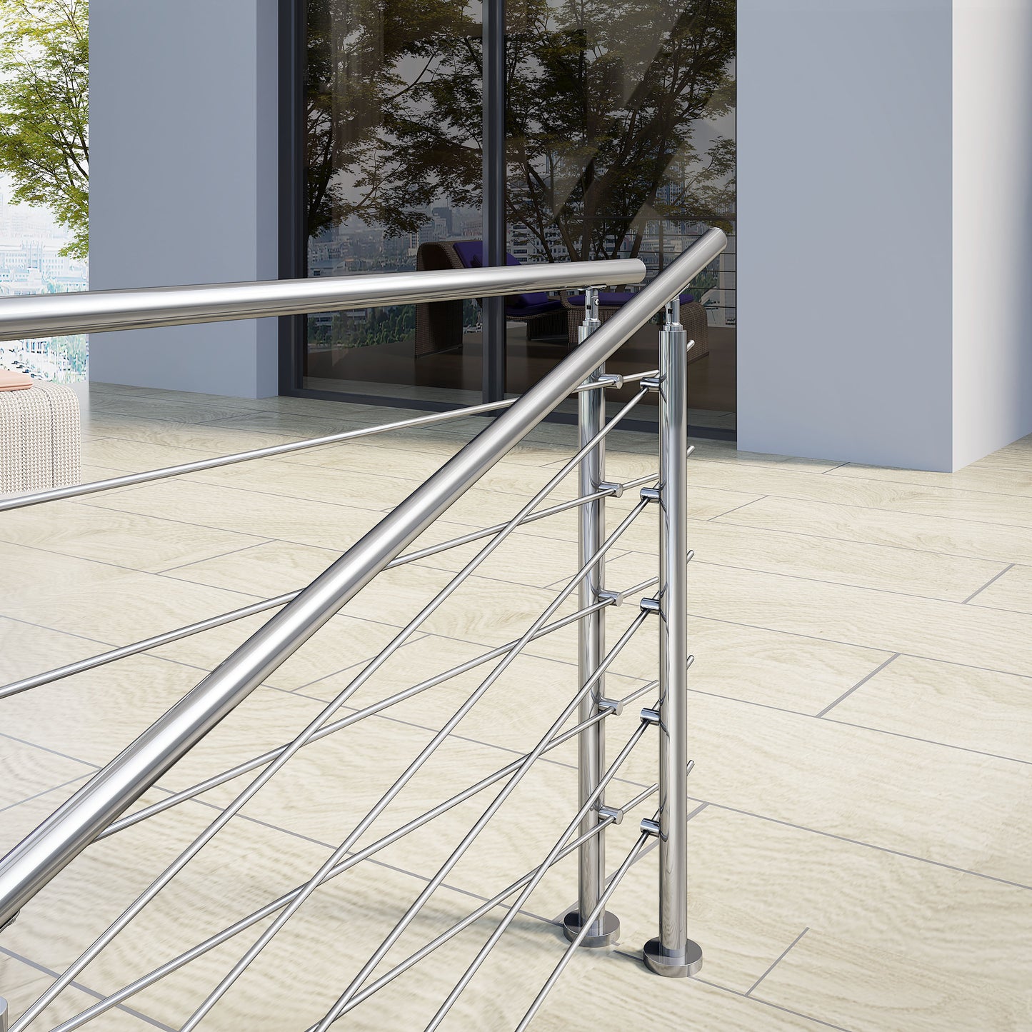 Garde-corps en inox 304 pour terrasse ou escalier à 5 barreaux Intérieur ou extérieur