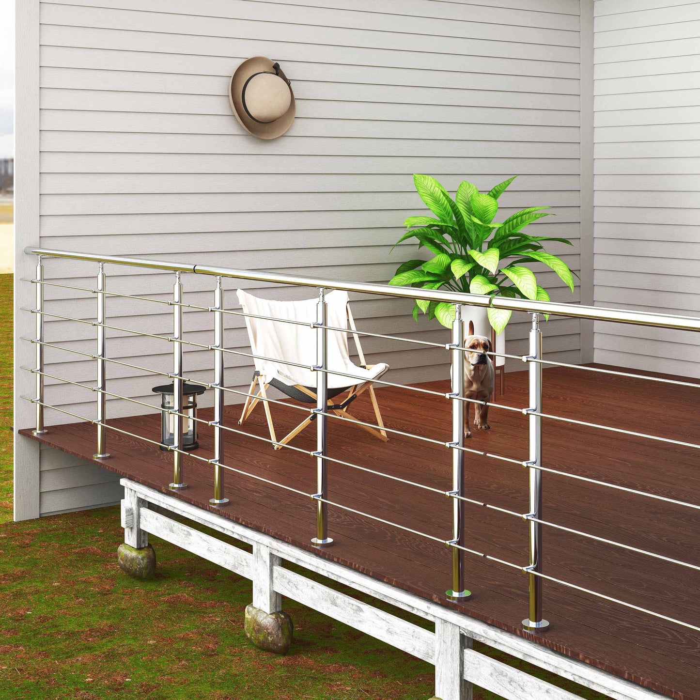Garde-corps en inox 304 pour terrasse ou escalier à 5 barreaux Intérieur ou extérieur