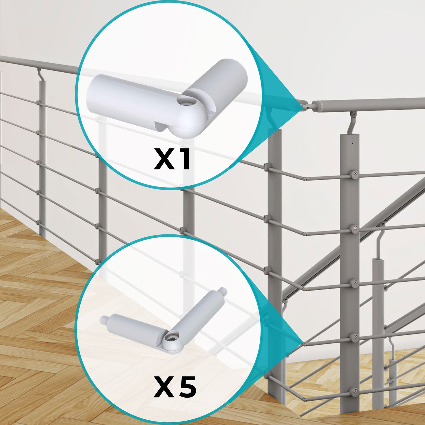 Kit de coudes réglables pour garde-corps en aluminium passe-mains et 5 traverses
