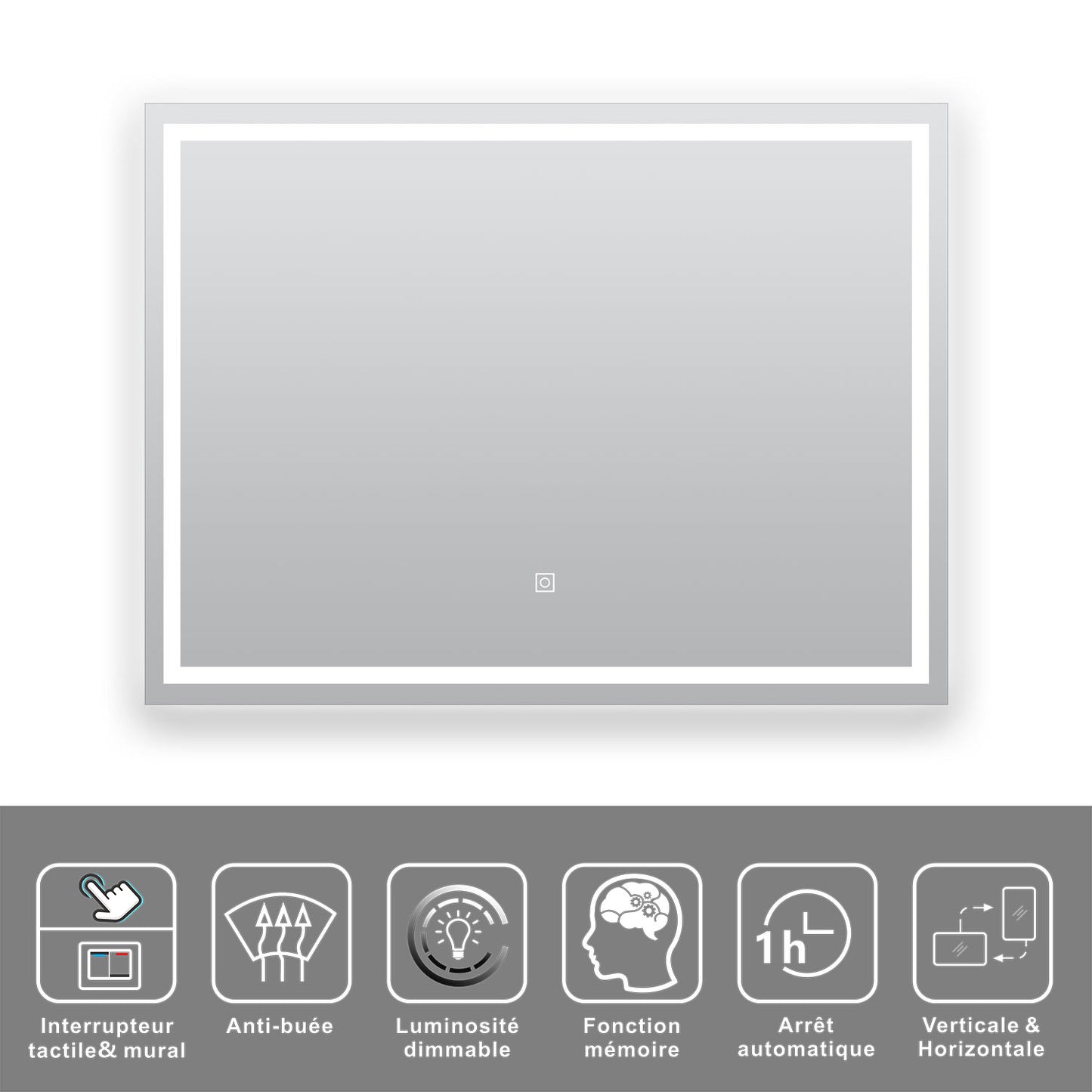 Miroir LED pour salle de bain pose réversible cm -anti-buée interrupteur tactile