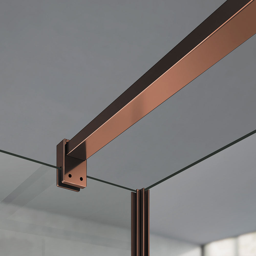 Paroi de douche à l'italienne avec 2 barres de maintien rose gold
