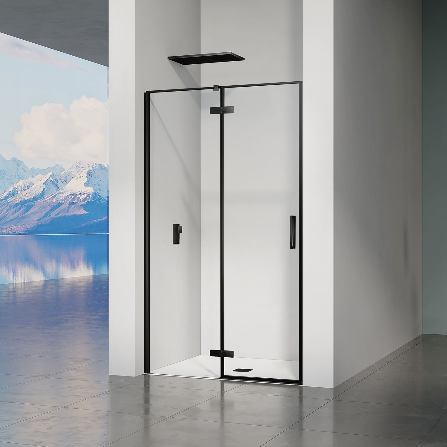 Porte de douche à pivot profilé noir mat