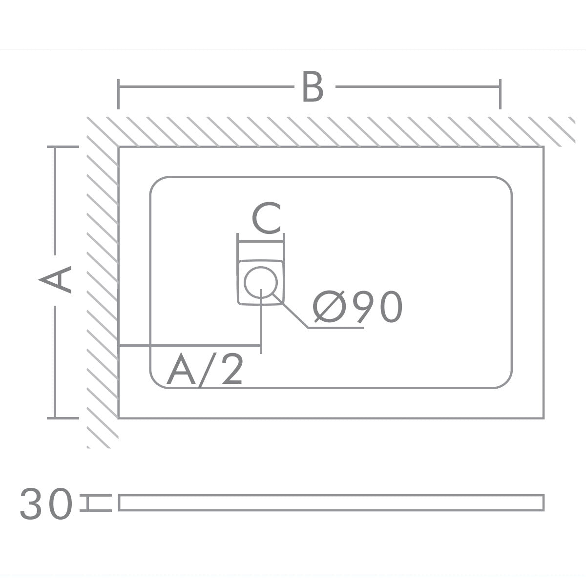 Schéma technique receveur de douche extraplat