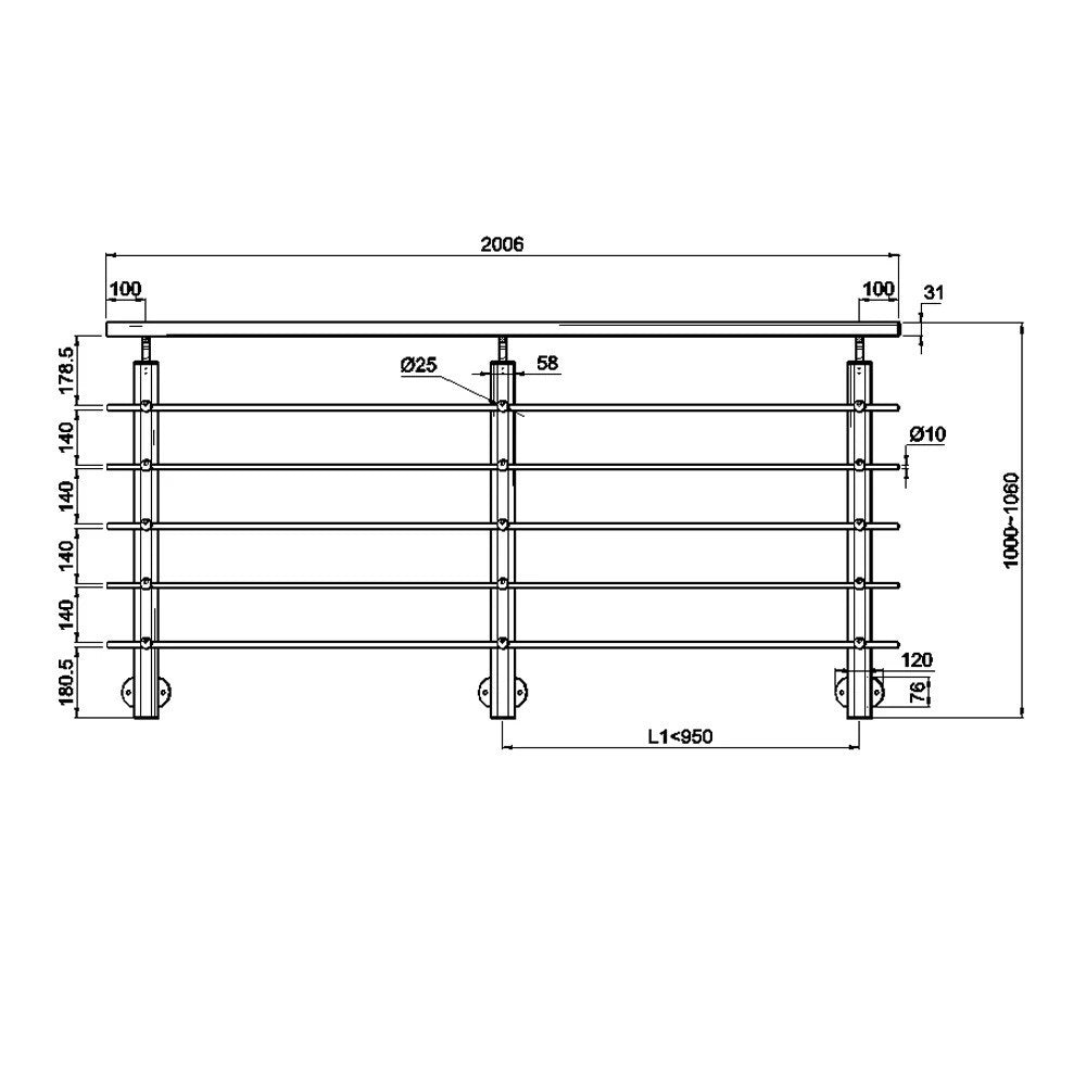 Kit Balustrade garde-corps de 2ml pour balcon ou terrasse prêt à poser fixation latérale