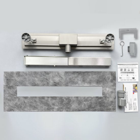 Caniveau de Douche Italienne INOX 40cm à 150cm à carreler avec grille en inox