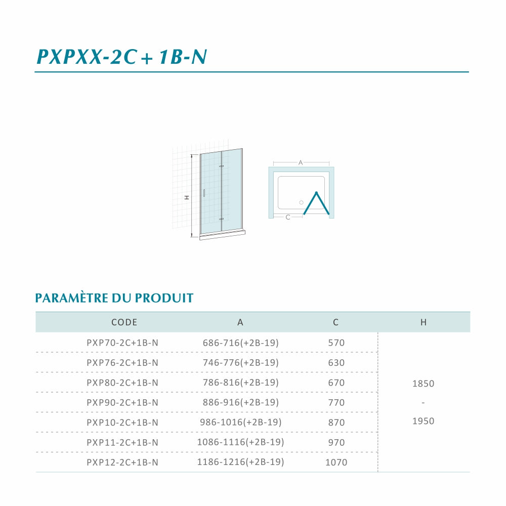 Fiche technique de la porte de douche réversible