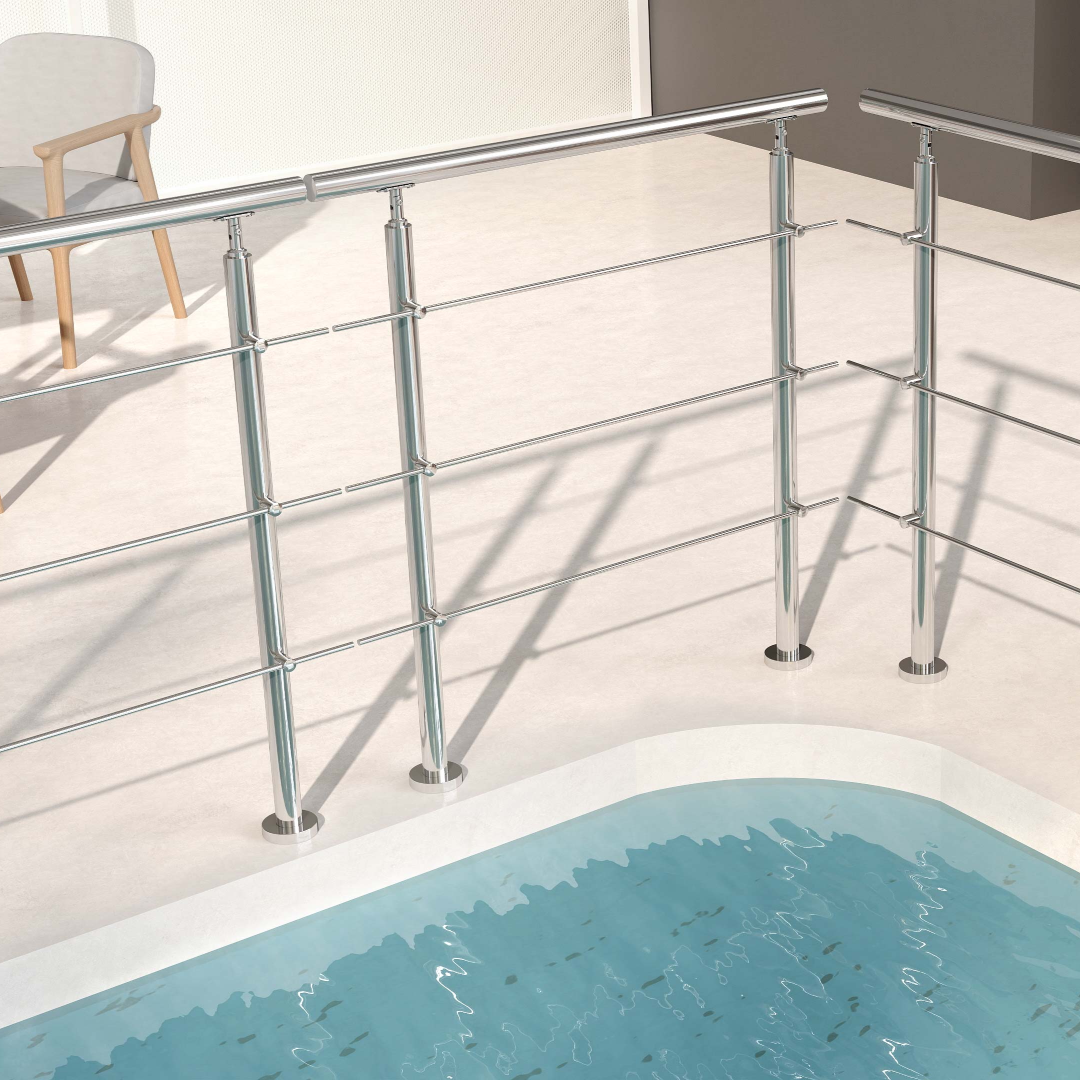 Garde-corps en inox 304 pour terrasse ou escalier à 3 barreaux fixation à plat