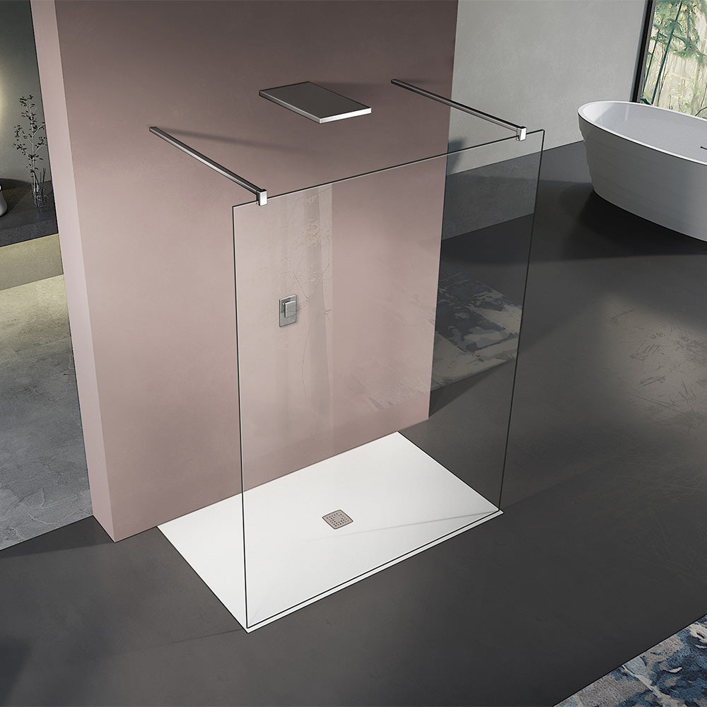 Paroi de douche italienne en verre 8mm transparent avec deux barres de maintien chromées