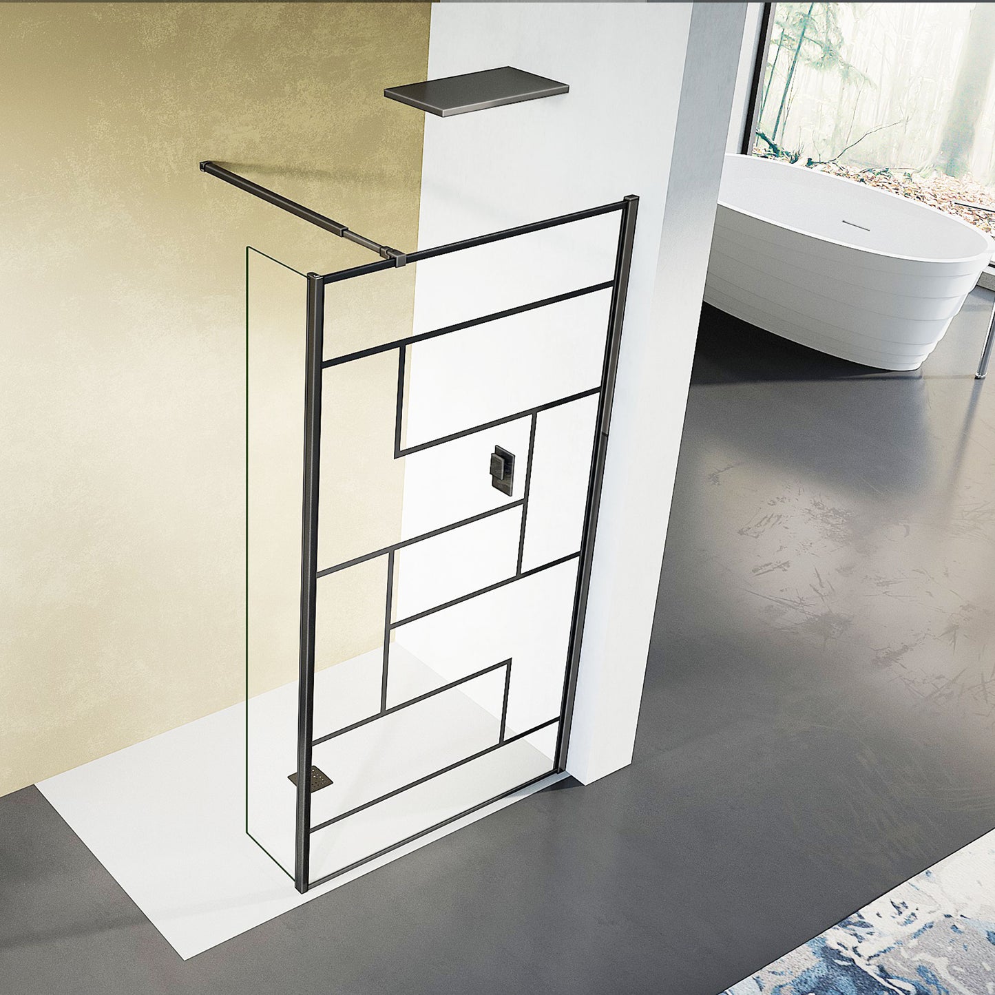 Design rectangulaire paroi de douche sérigraphiée avec volet pivotant