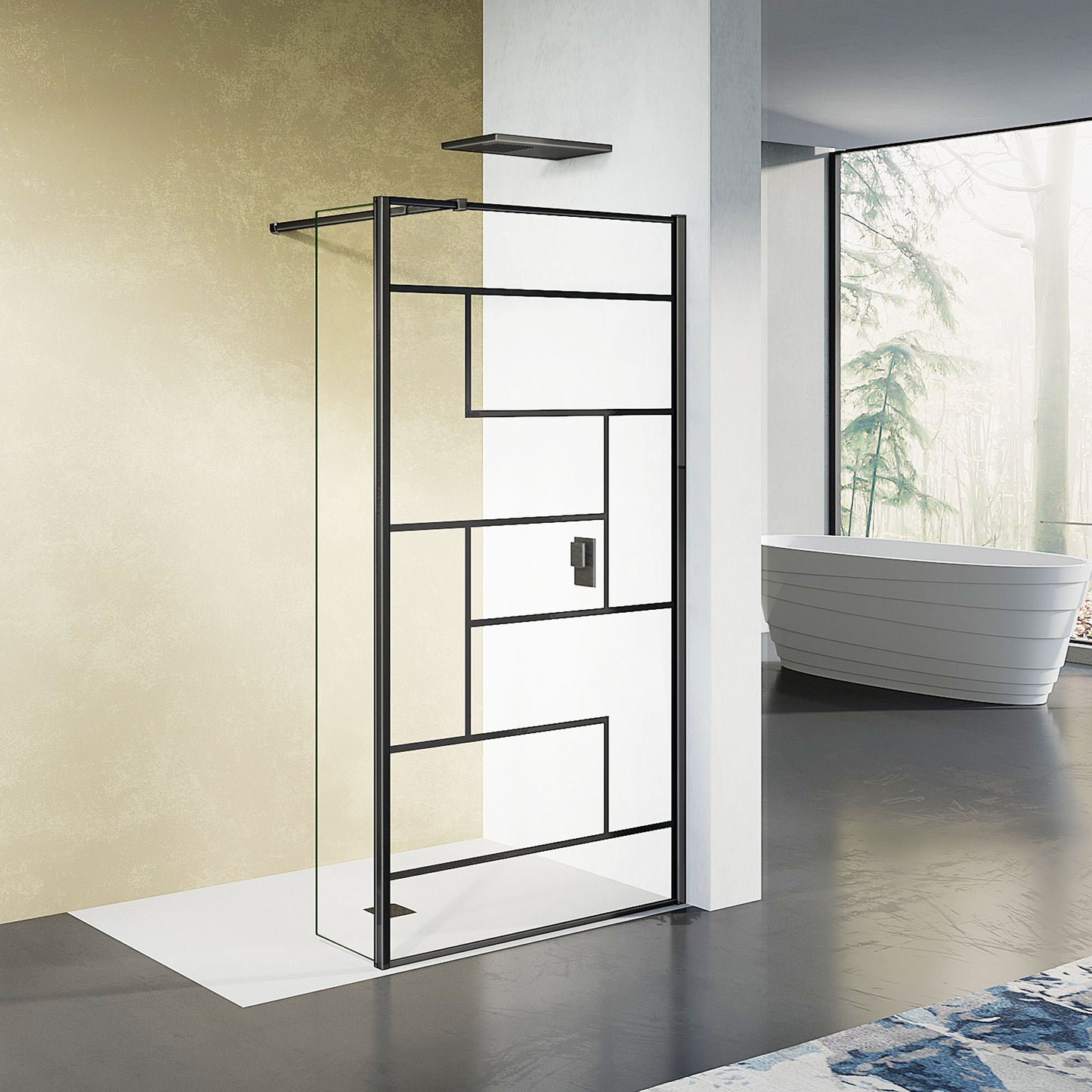 Grandverre Paroi de douche sérigraphiée avec volet pivotant et barre de stabilisation extensible