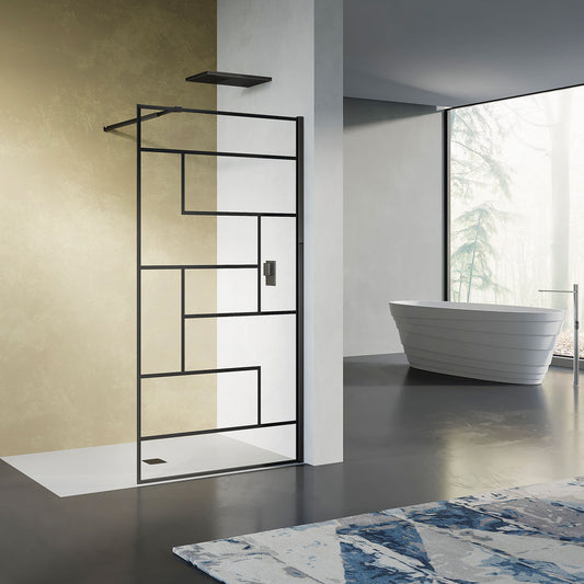 Paroi de douche sérigraphiée noir mat avec barre de stabilisation