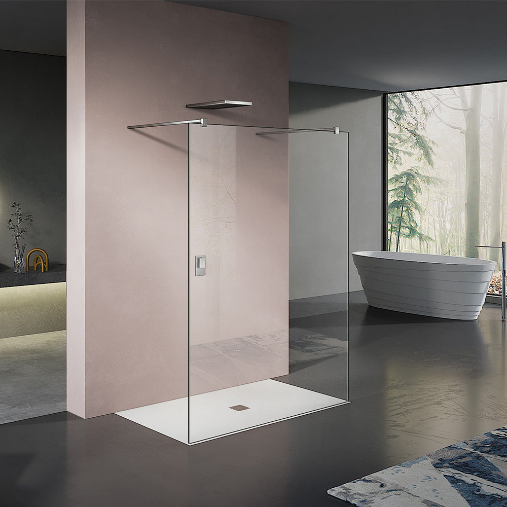 Paroi de douche sans cadre en verre 8mm transparent H200cm avec 2 fixa – AIDAL Paroi de douche sans cadre en verre 8mm transparent H200cm avec 2 fixa – AIDAL