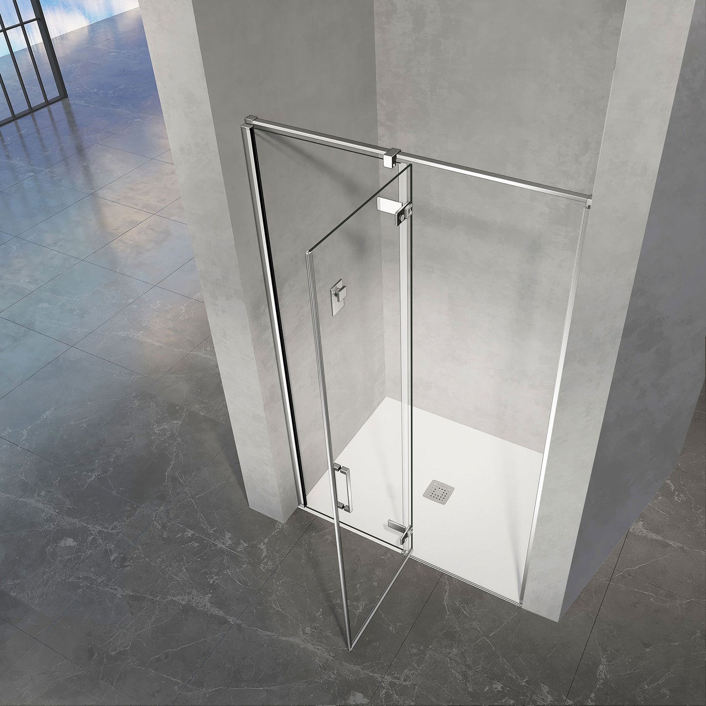 Porte de douche à charnières ouverture vers la gauche intérieure ou extérieure