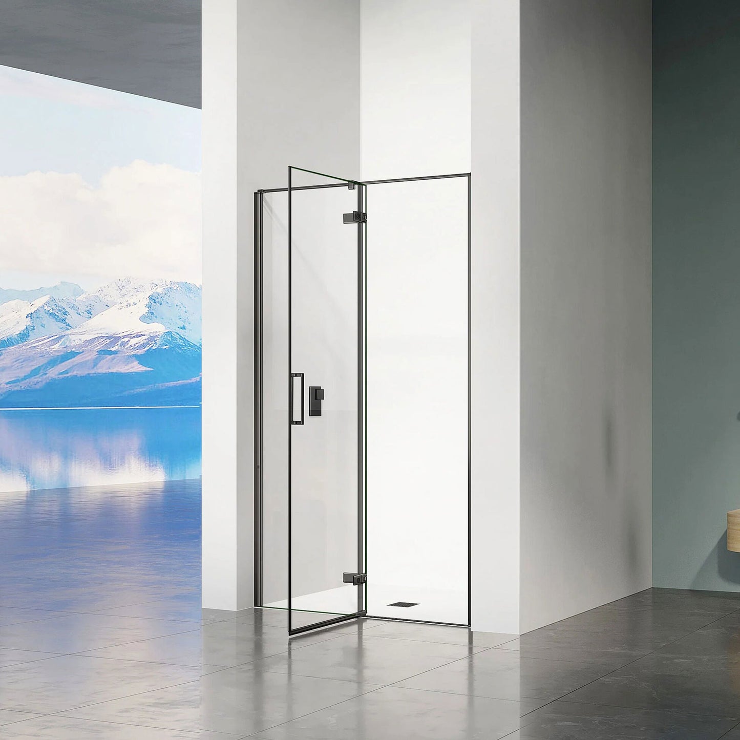 Porte de douche pivotante à charnières ouverture intérieure ou extérieure vers la gauche