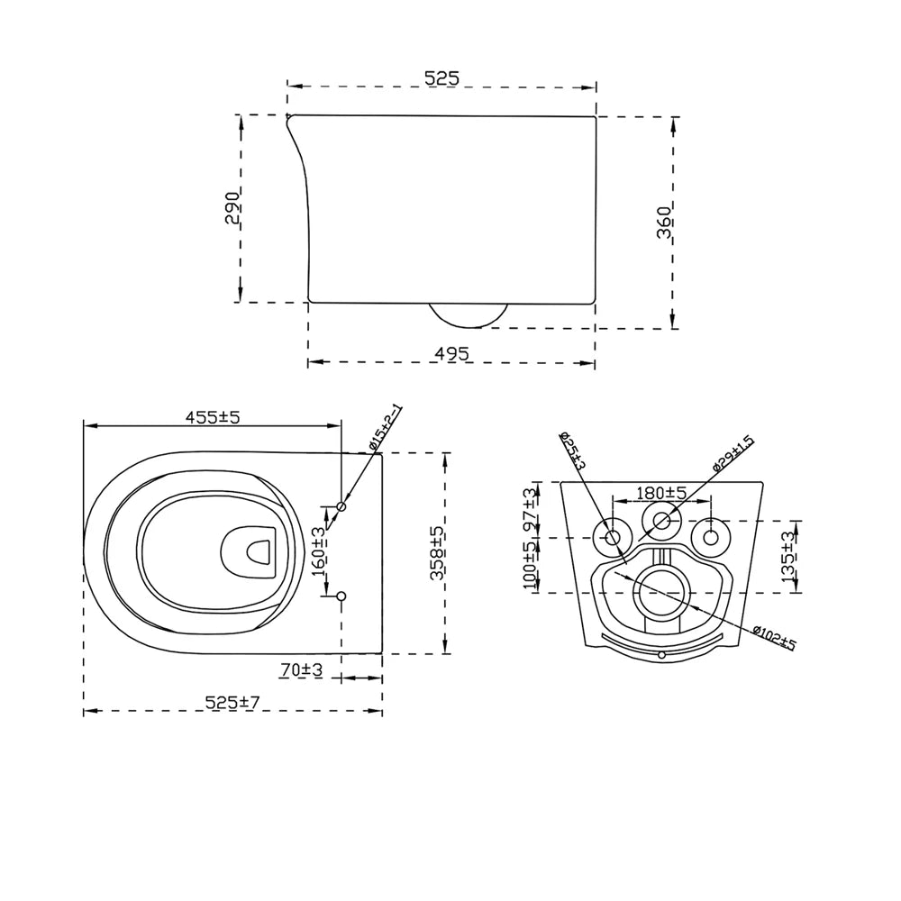 WC suspendue avec abattant SOFT CLOSE en céramique blanc sans bride Rimless
