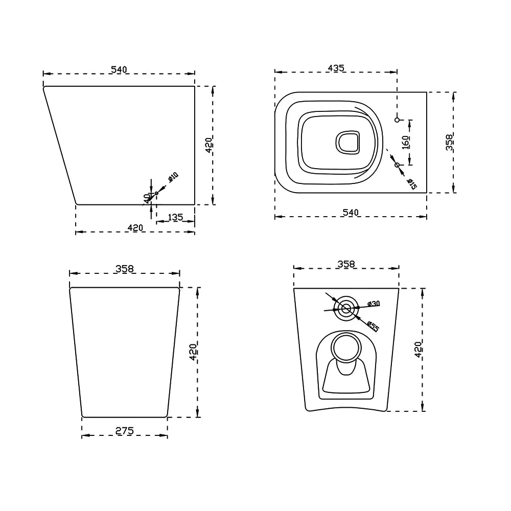 WC à poser sans bride avec abattant SOFT CLOSE en céramique 54x35,8x42