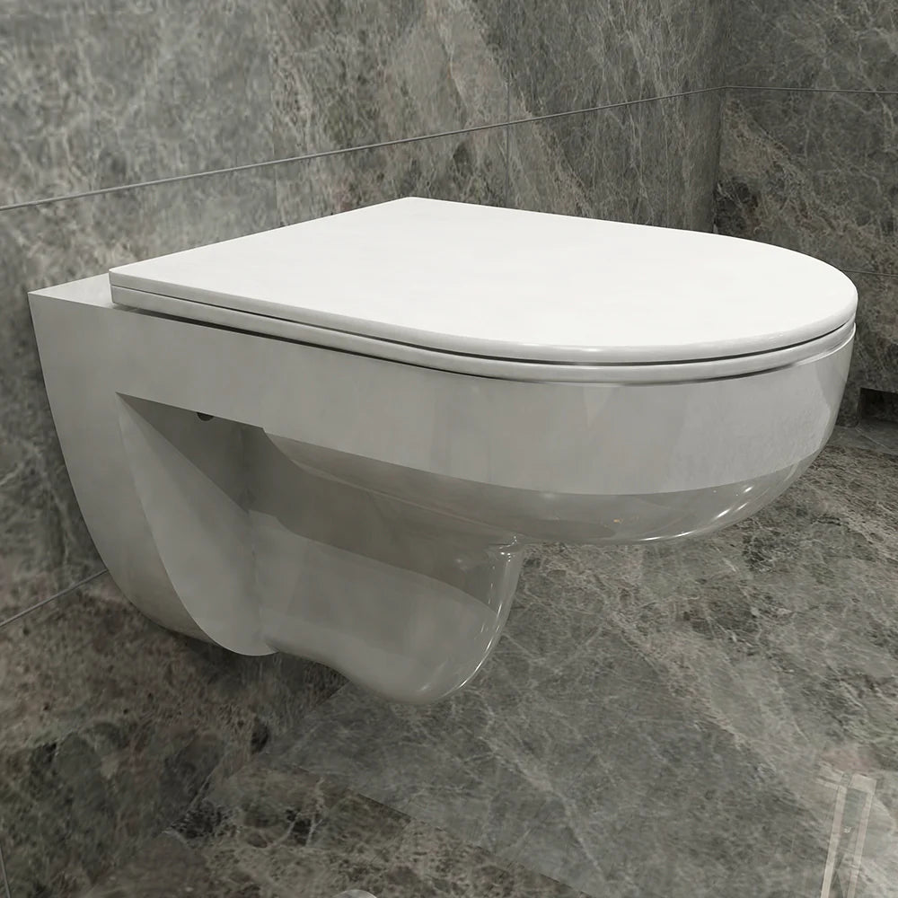 WC suspendue sans bride avec abattant ultra fin à fermeture SOFT CLOSE