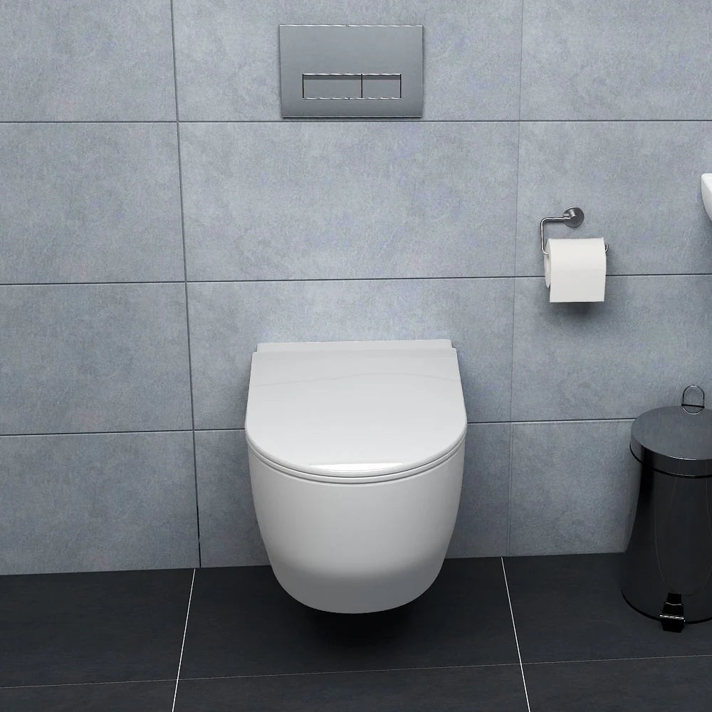 WC suspendue sans bride en céramique blanc avec abattant SOFT CLOSE