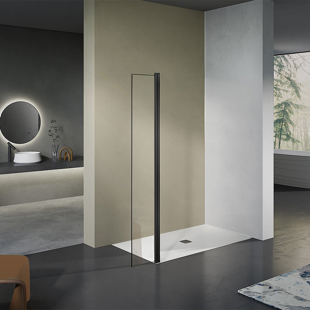 Grandverre volet pivotant 180° profilé aluminium noir mat pour paroi de douche hauteur 200 cm épaisseur 8 mm