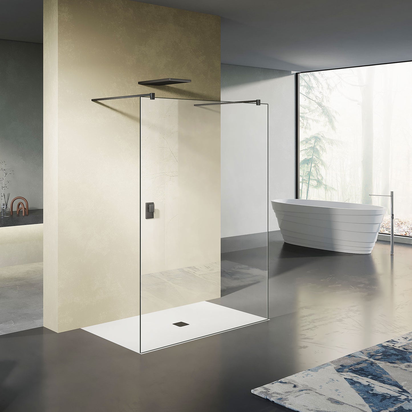 paroi de douche verre securit double accès accessoires noir mat