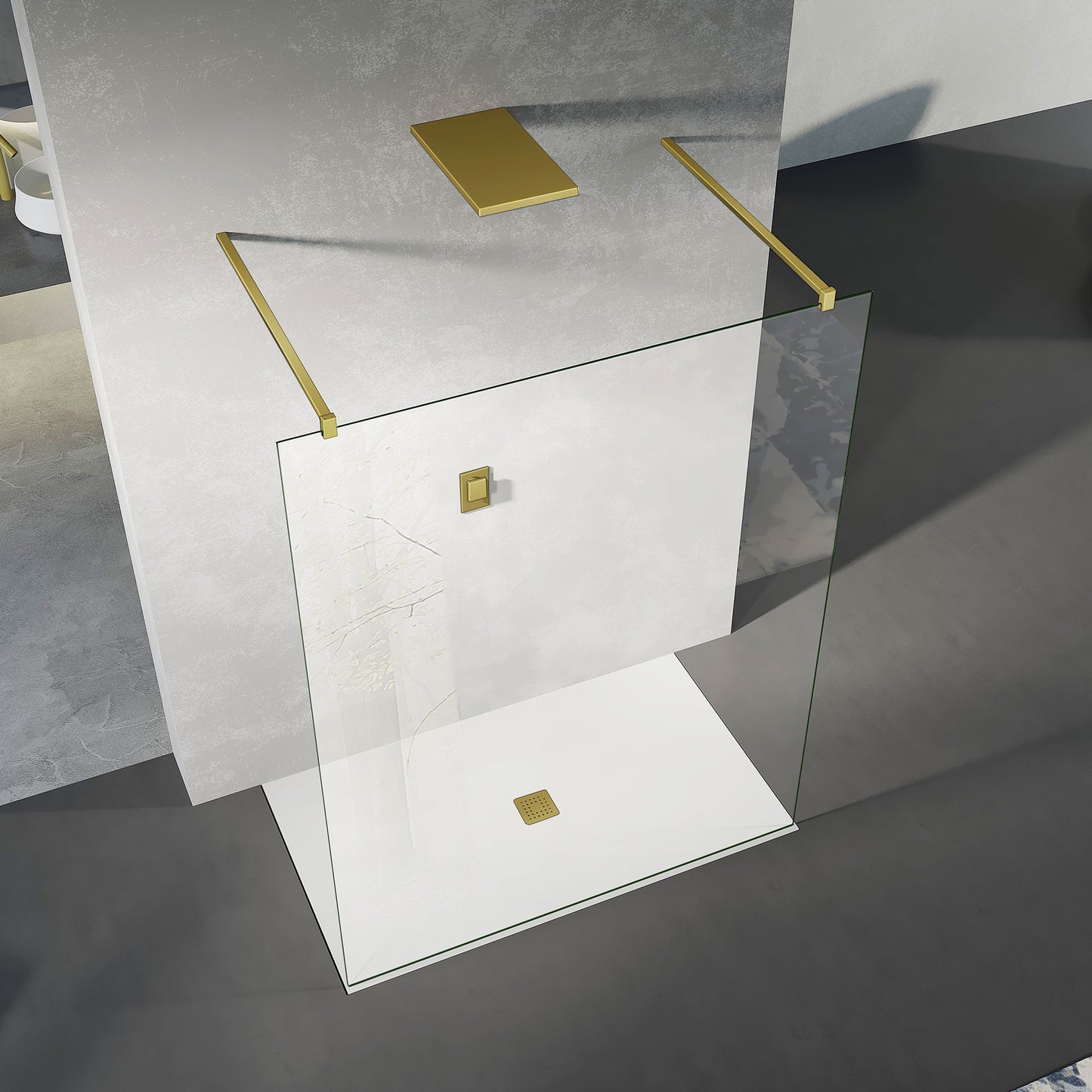 GRAND VERRE paroi de douche walkin sans cadre avec accessoires dorés