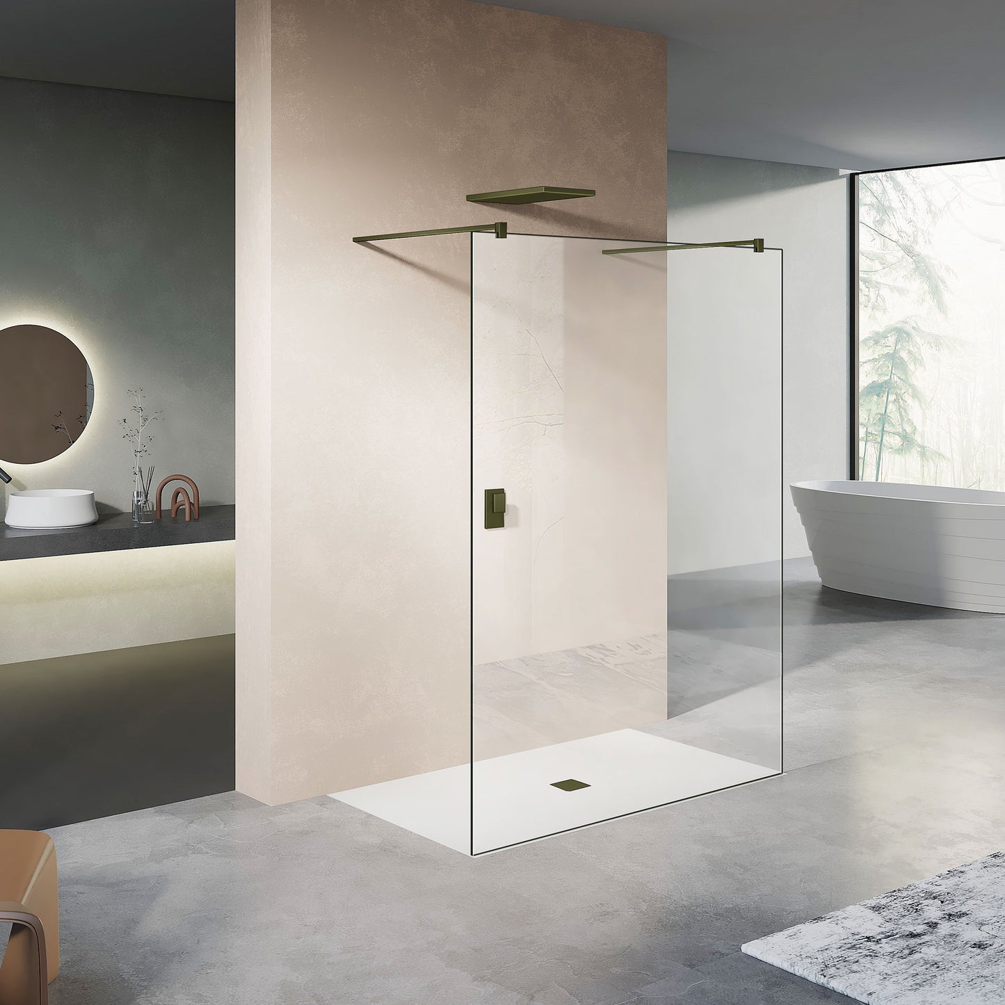 GRAND VERRE paroi de douche en verre avec deux barres couleur bronze