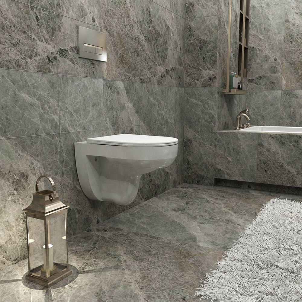 WC suspendue sans bride avec abattant ultra fin à fermeture SOFT CLOSE