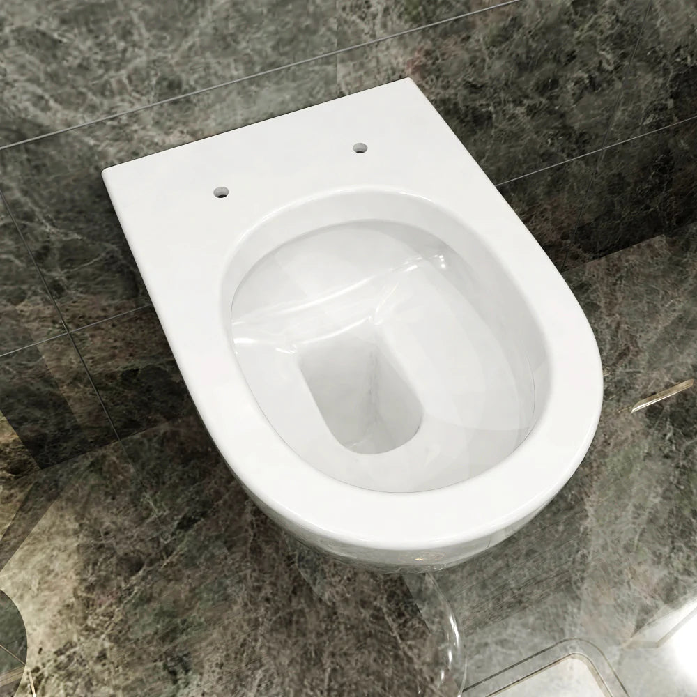 WC suspendue avec sortie horizontale sans bride avec lunette à fermeture progressive