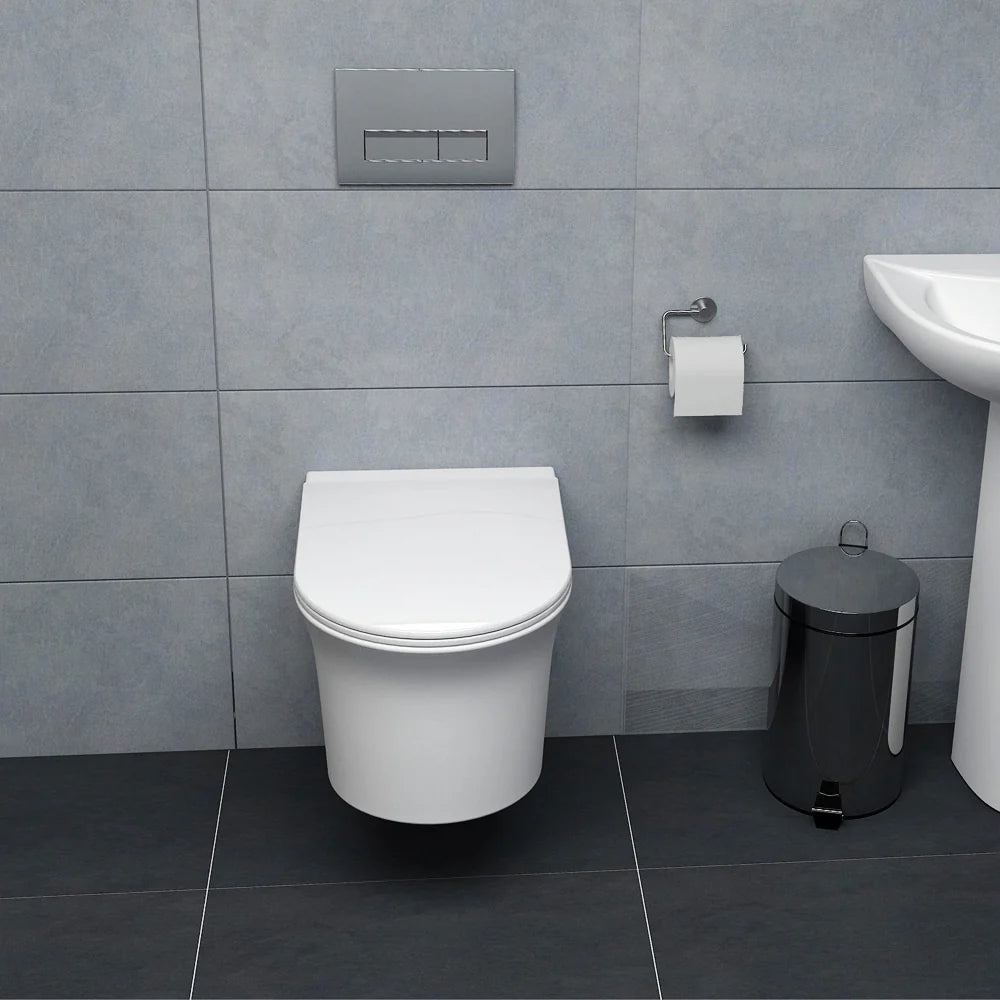 WC suspendue avec abattant SOFT CLOSE en céramique blanc sans bride Rimless