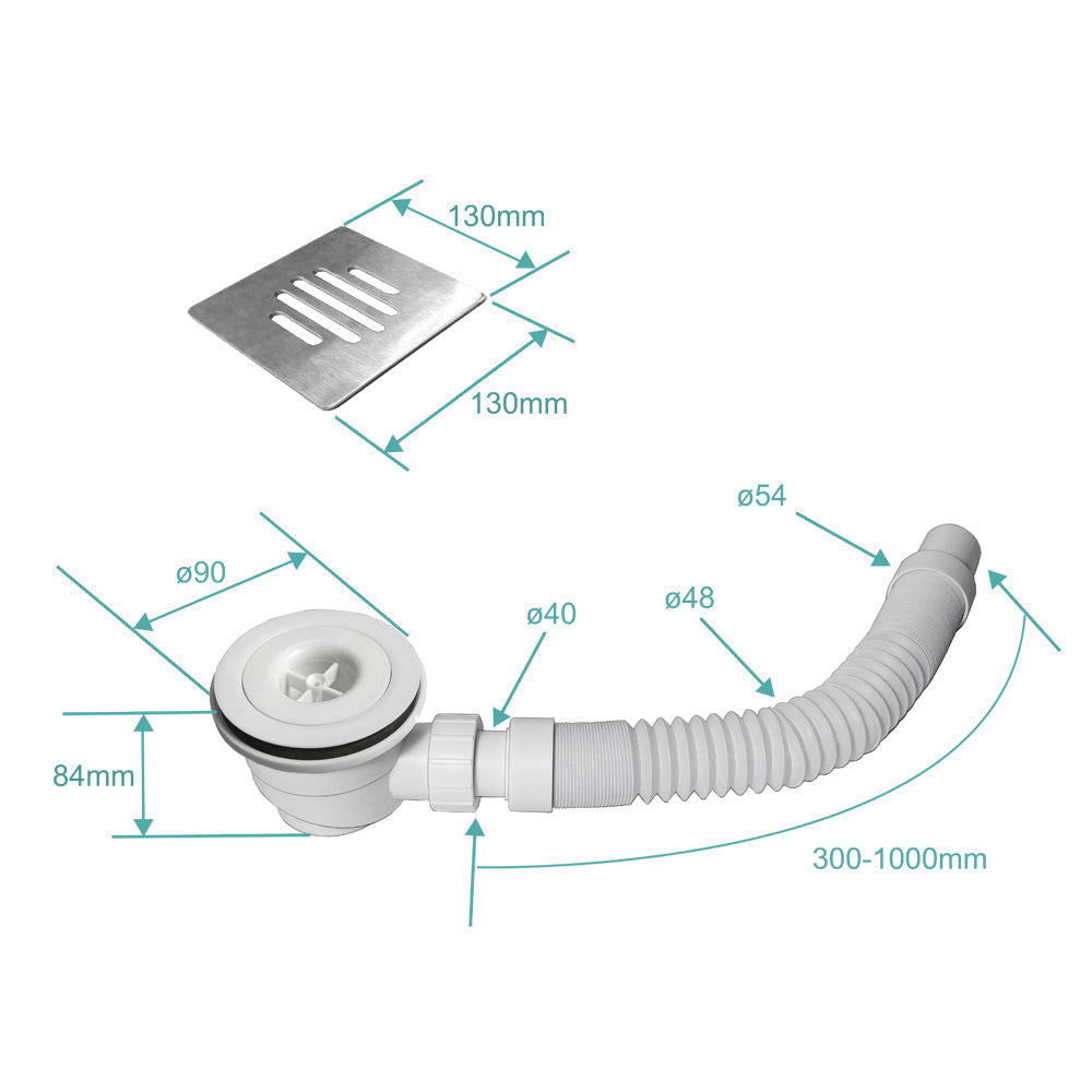 Receveur de douche Extra plat en résine Blanc antidérapant recoupable avec une grille en inox
