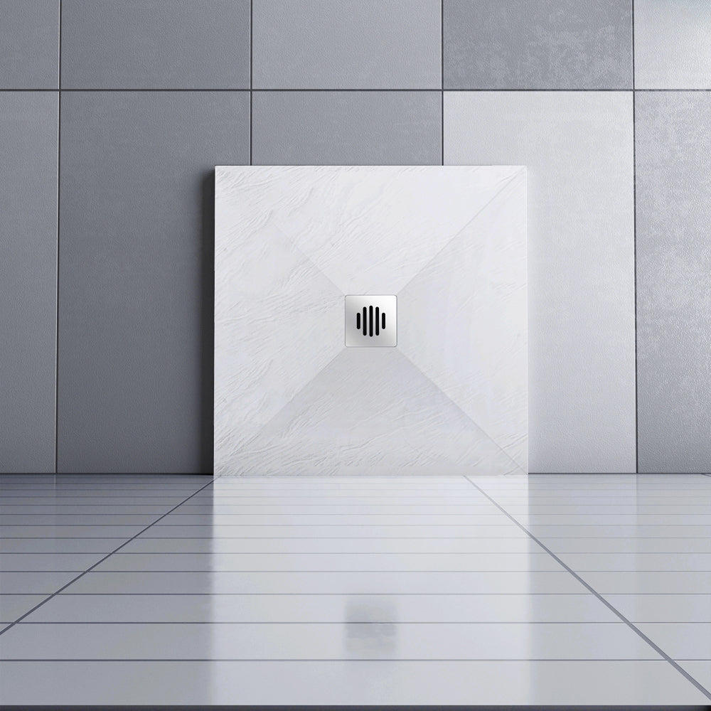 Receveur de douche Extra plat en résine Blanc antidérapant recoupable avec une grille en inox