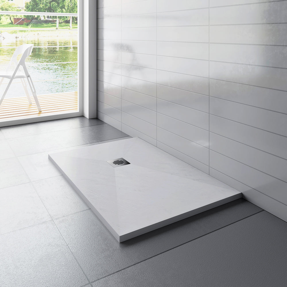 Receveur de douche Extra plat en résine Blanc antidérapant recoupable avec une grille en inox