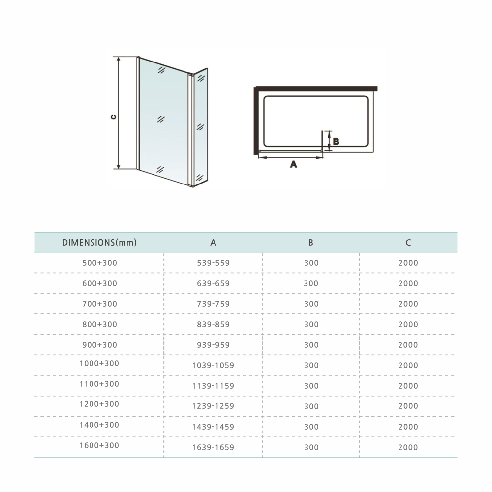 Fiche technique paroi de douche en verre securit avec retour pivotant