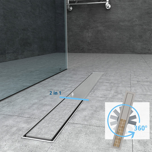 Caniveau de Douche Italienne INOX 60 70 80 90 Écoulement Siphon360° à carreler