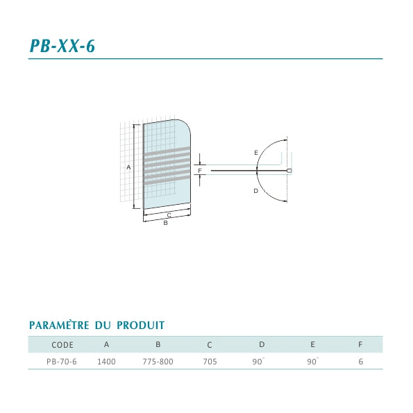 Pare-baignoire pivotant en verre trempé 6mm sablé anticalcaire