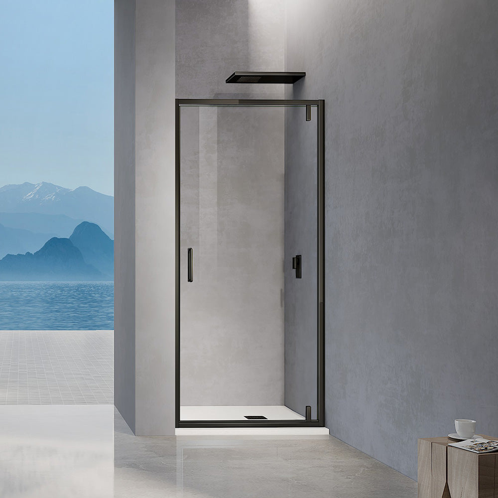 porte de douche pivotante en 6mm transparent profilé noir mat