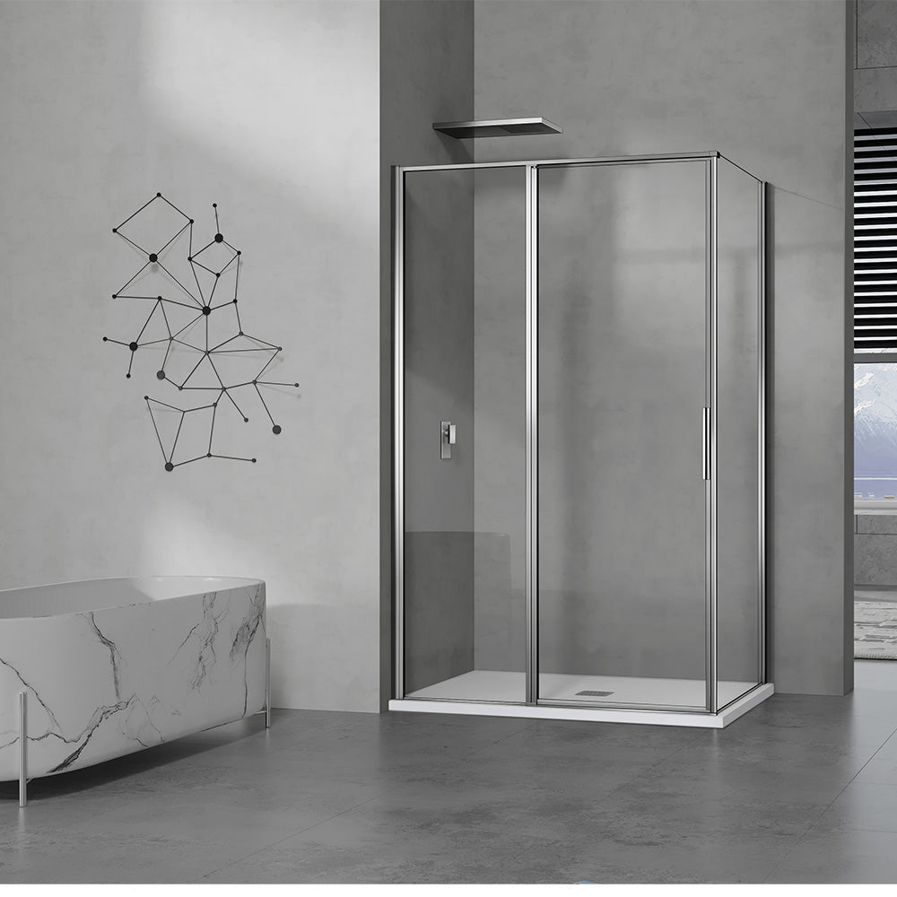grandverre cabine de douche porte pivotante et partie fixe avec paroi latérale fixe hateur 190cm