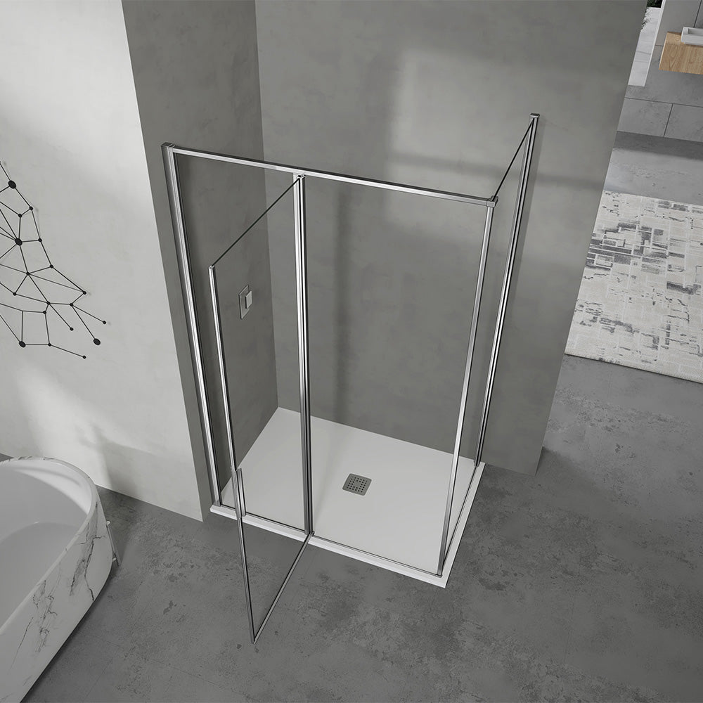 grandverre porte pivotante d'une cabine de douche en L avec partie pivotante et élément fixe