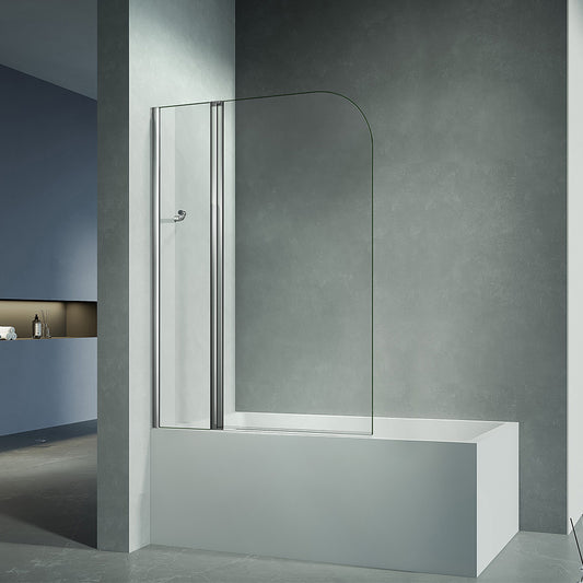 Pare-baignoire en verre 5 mm avec partie fixe,porte pivotante et barre de maintien