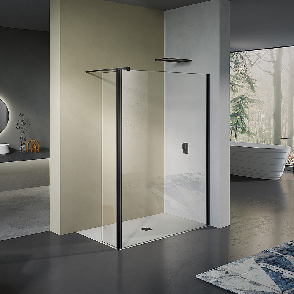 grandverre Paroi de douche avec retour pivotant et barre de stabilisation en aluminium noir mat
