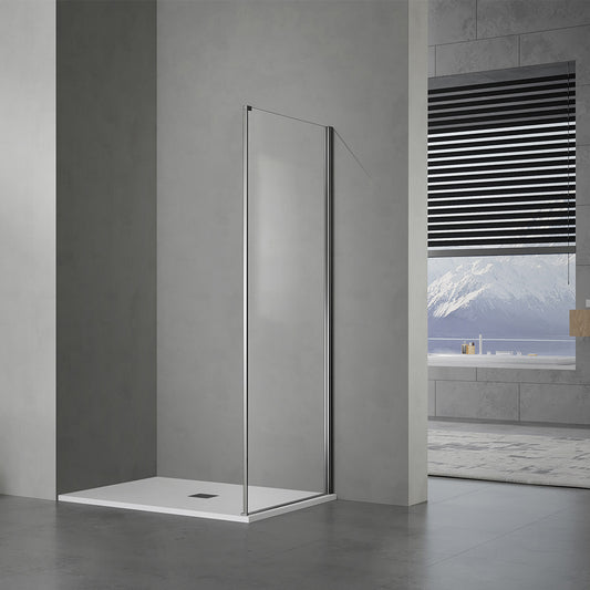 Paroi de douche fixe 6mm hauteur 185 ou 195 avec profilé de fixation murale en aluminium chromé