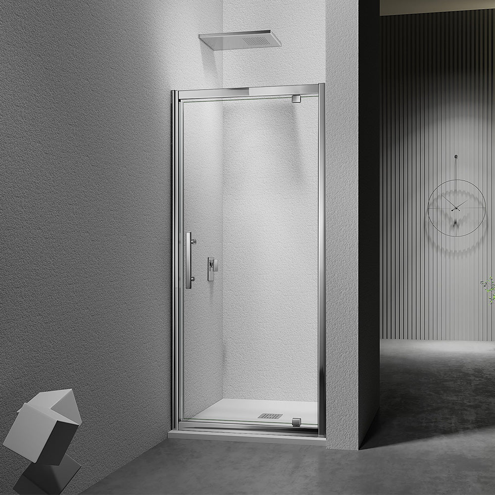 Porte de douche pivotante avec poignée en inox en verre 6mm anticalcaire hauteur 185