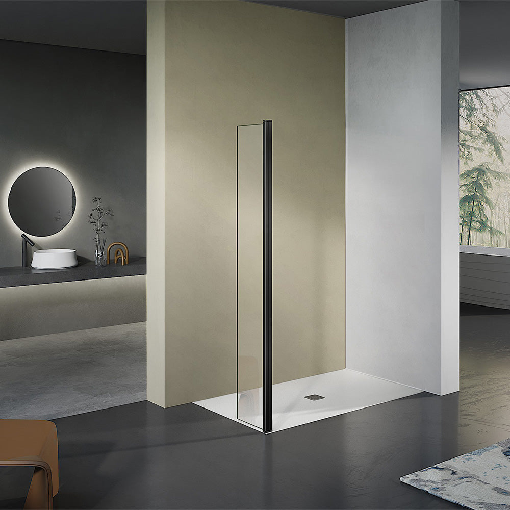 Retour pivotant walkin hauteur 200cm verre 8mm profilé en aluminium noir mat